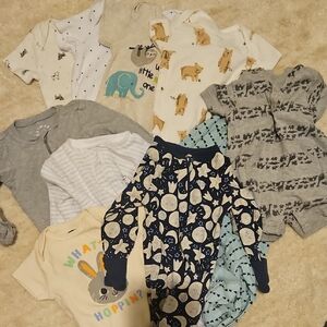 Assorted Baby Onesies and Pajamas Boys Lot Newborn To 9 Months